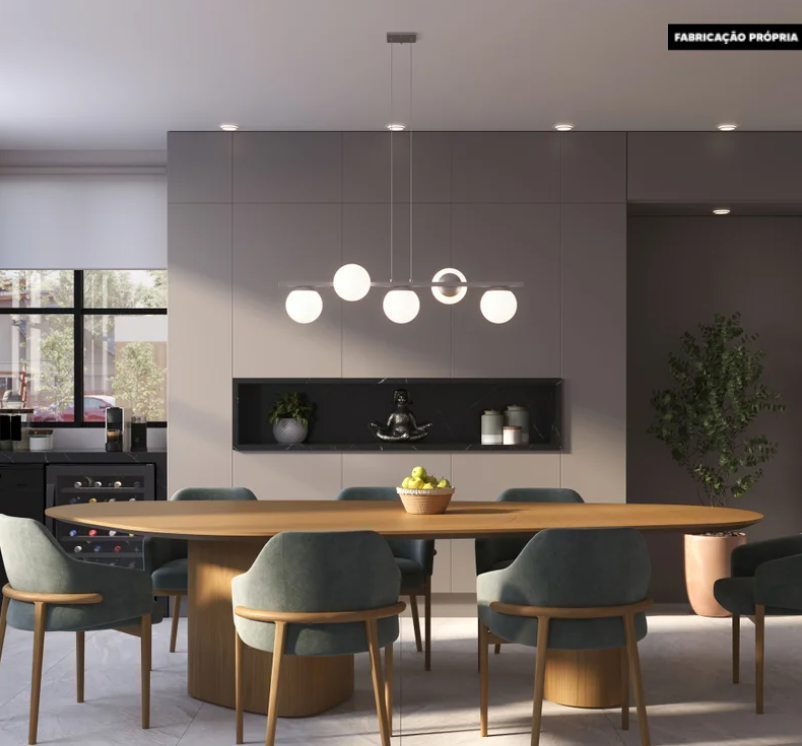 Pendente Lustre Luminria Teka Globo de Vidro Alumnio Jabuticaba