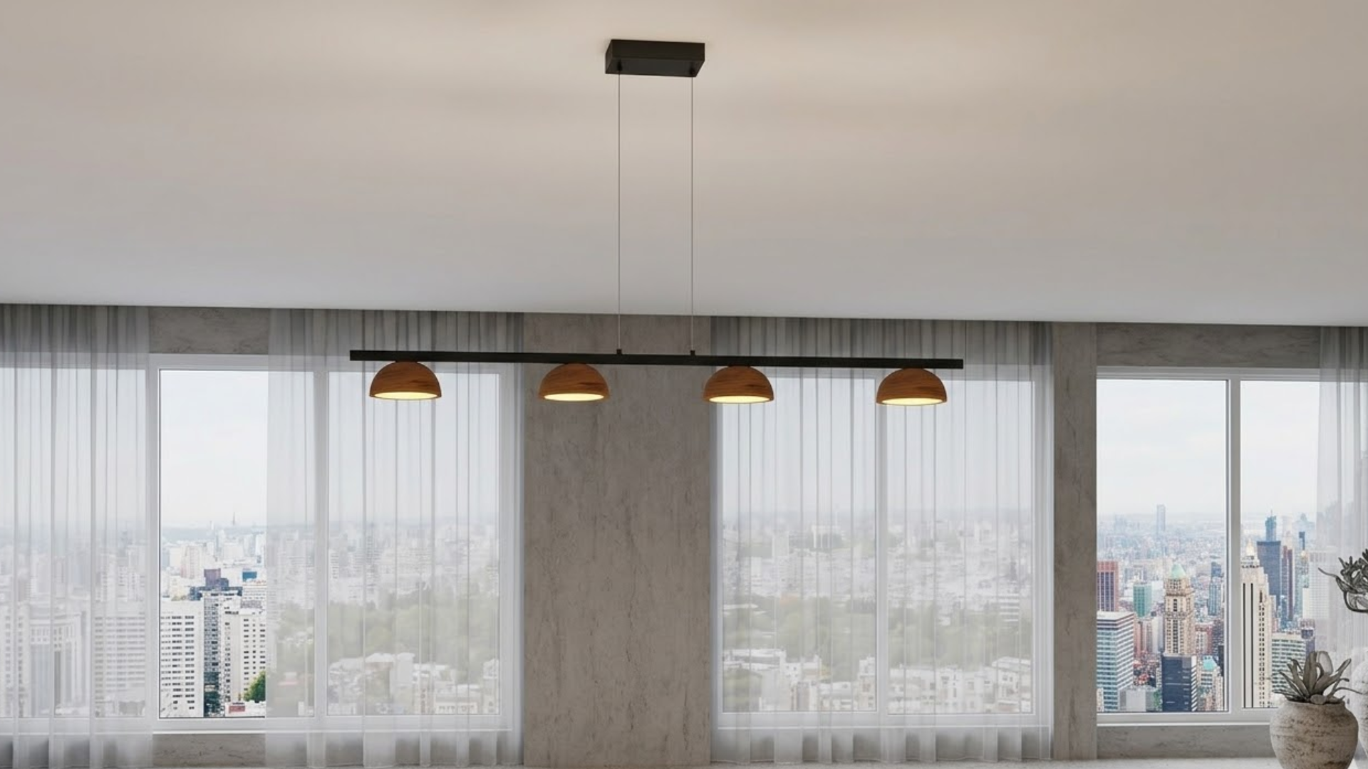 Pendente Luminria Moderna Taylor Placas de LED com Madeira   120cm